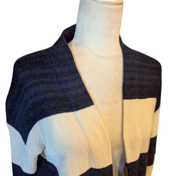 Lauren Ralph Lauren Striped Linen Cotton Cardigan Navy Cream Preppy XS - Picture 2 of 8